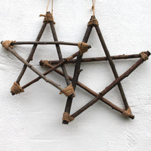 Load image into Gallery viewer, Set of 3 Wooden Rattan Hanging Stars
