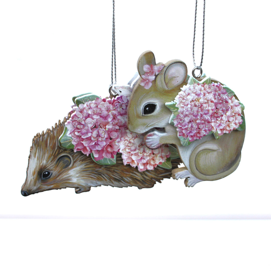 Pink Hydrangea Mouse & Hedgehog