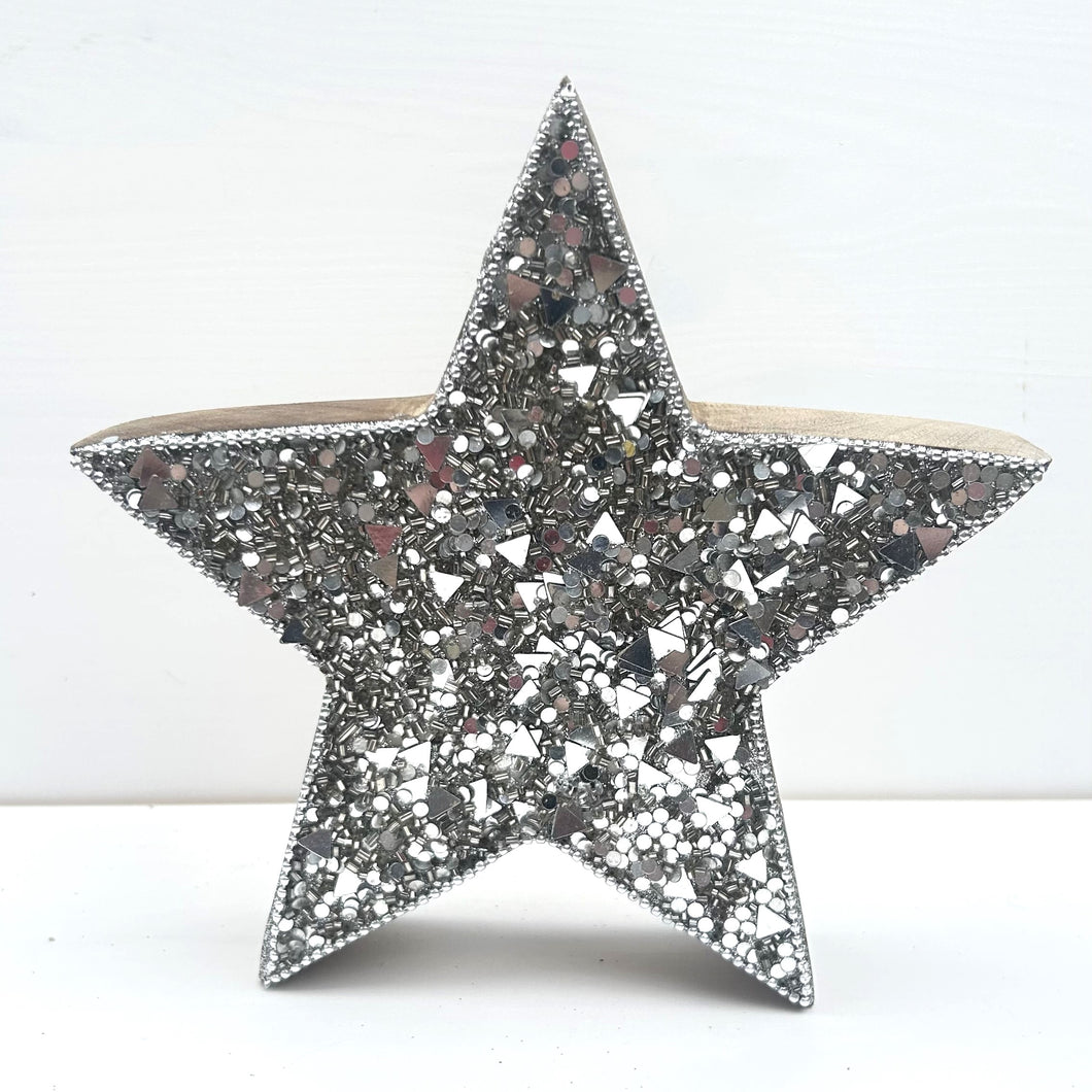 Silver Mosaic Christmas Wooden Star