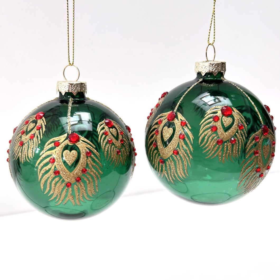 Green & Gold Glass Peacock Bauble