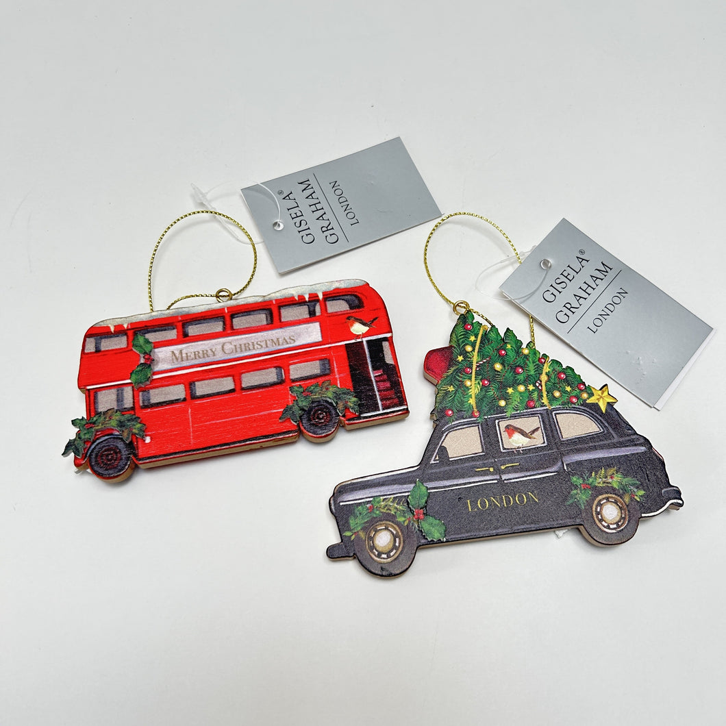 London Bus & Taxi Wooden Decoration Set