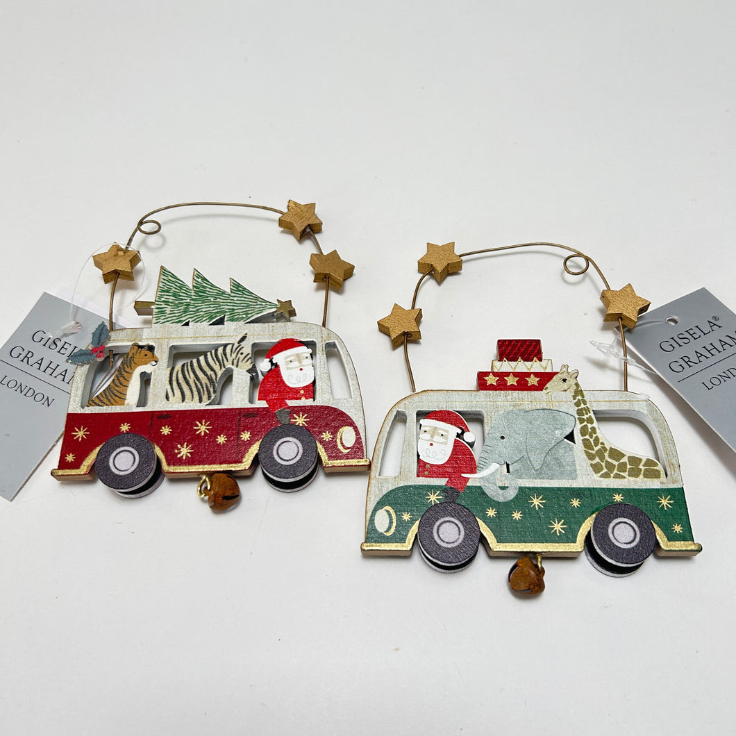 Santa Bus with Zoo Animals Decoration Set