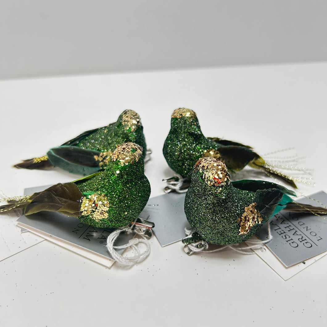 Green Glitter Bird Clip Set