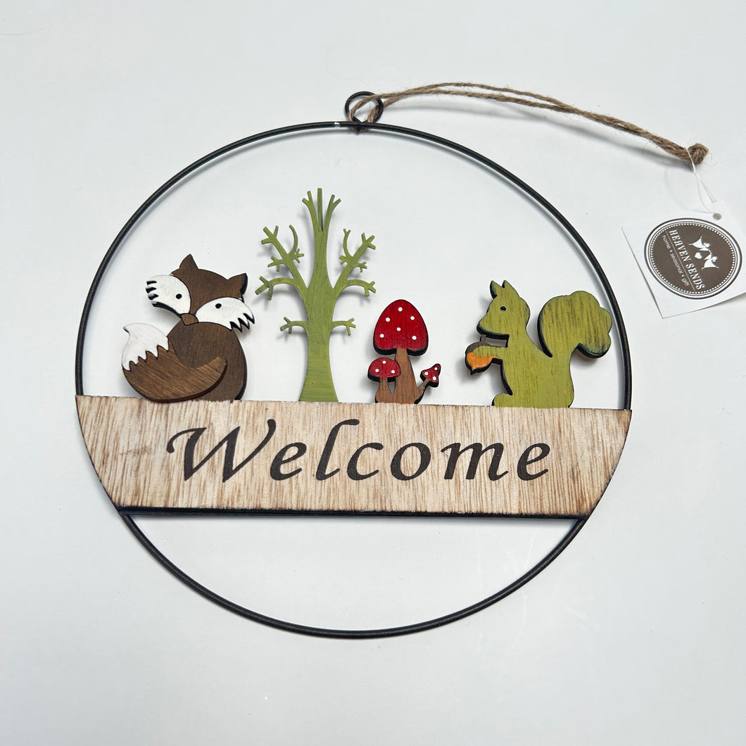 Welcome Metal & Wood Circle Sign