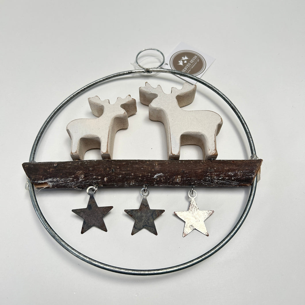 Metal Reindeer Scene Circle Sign