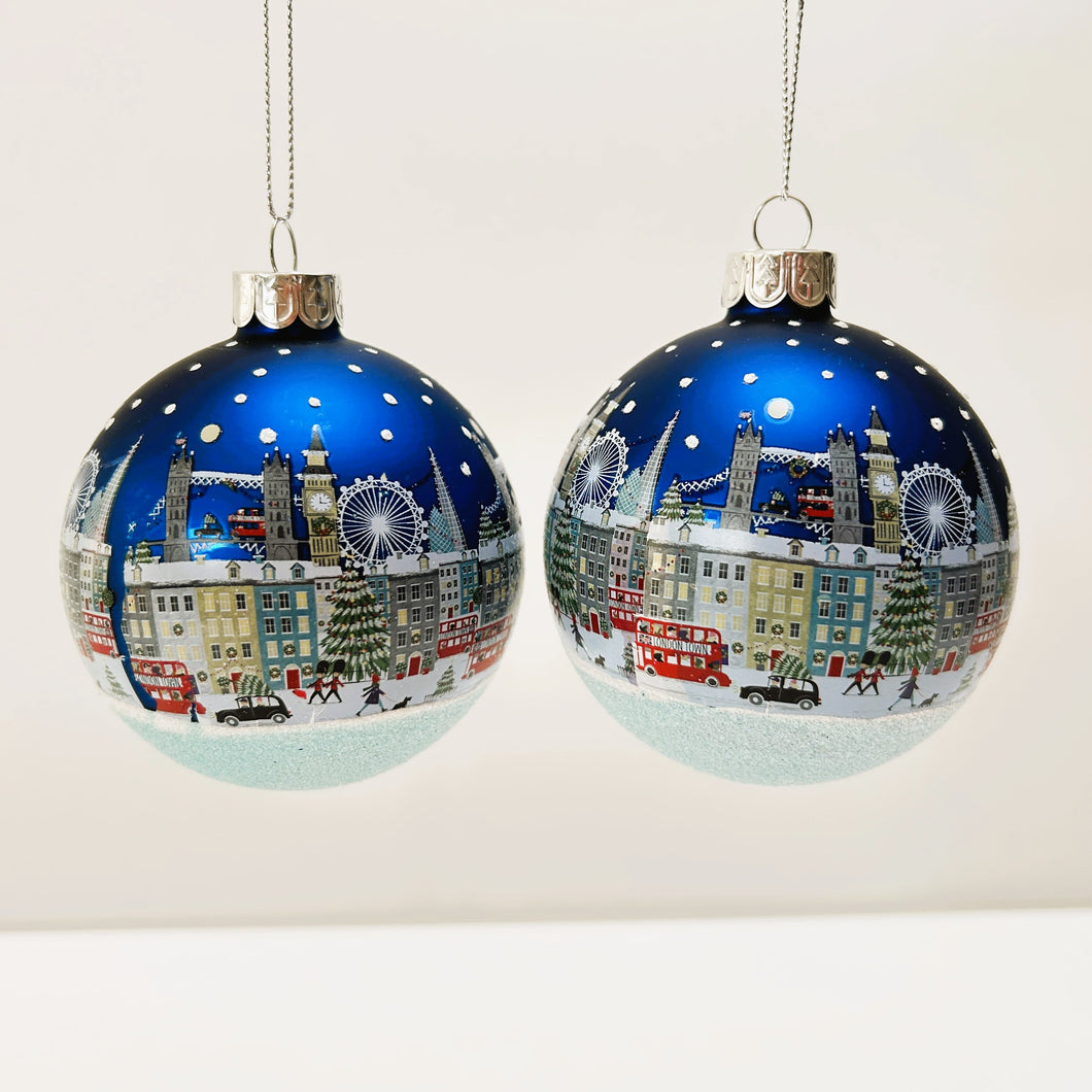 London Scene Blue Glass Bauble
