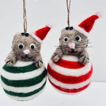 Load image into Gallery viewer, Felt Christmas Cat on Striped Bauble
