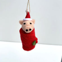 Load image into Gallery viewer, Felt Pig in Christmas Blanket
