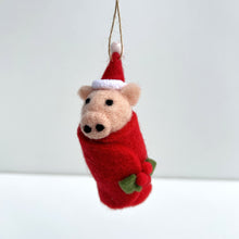 Load image into Gallery viewer, Felt Pig in Christmas Blanket
