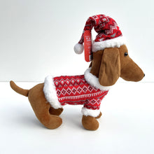 Load image into Gallery viewer, Dachshund Plush with Christmas Hat &amp; Coat
