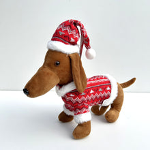 Load image into Gallery viewer, Dachshund Plush with Christmas Hat &amp; Coat
