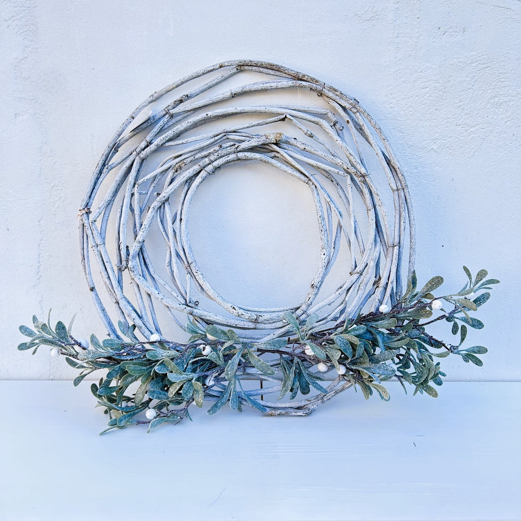 Large Grey Hoop Mistletoe & Berry Wreath