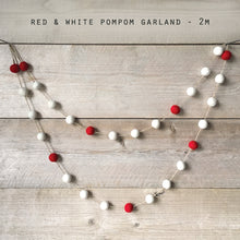 Load image into Gallery viewer, Red &amp; White Pom Pom Felt Christmas Garland
