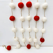 Load image into Gallery viewer, Red &amp; White Pom Pom Felt Christmas Garland
