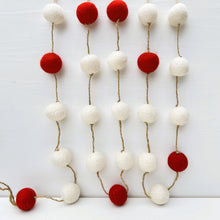 Load image into Gallery viewer, Red &amp; White Pom Pom Felt Christmas Garland

