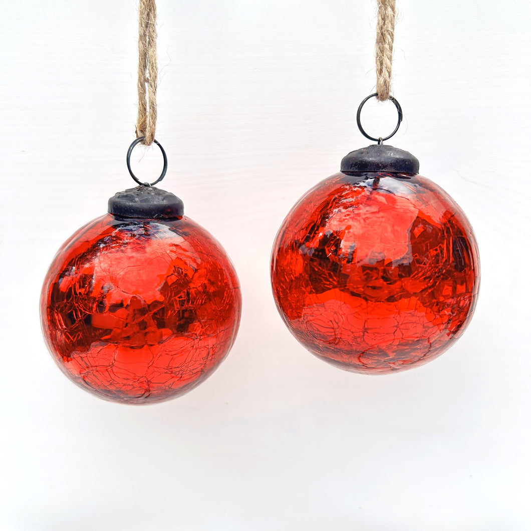 Red Speckled Glass Christmas Bauble Set