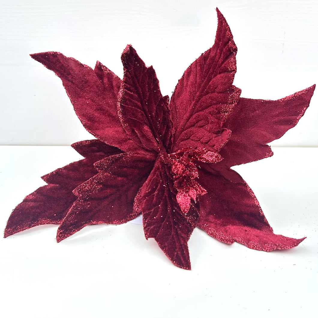Dark Red Fabric Poinsettia Clip