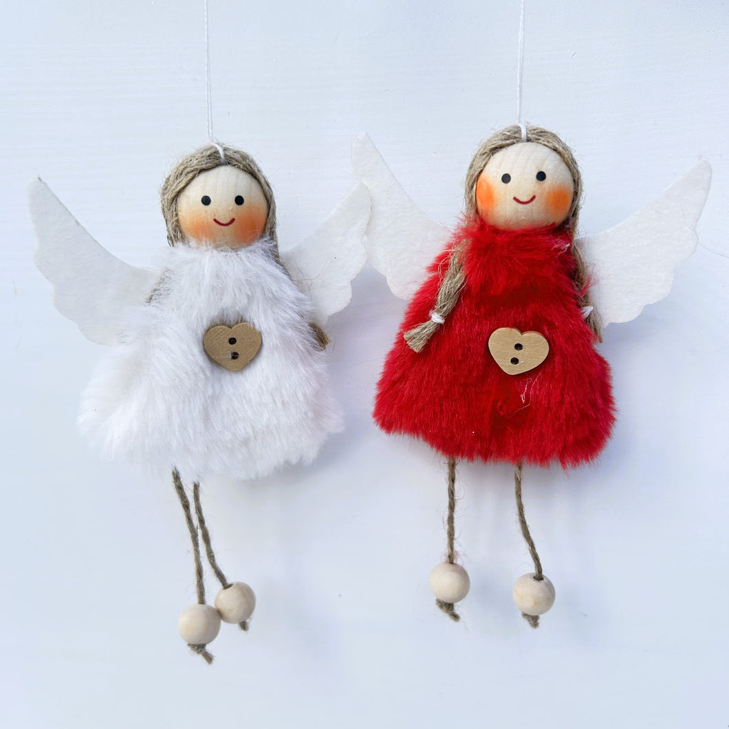 Scandi Red & White Angels with Buttons