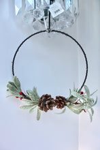 Load image into Gallery viewer, Mistletoe &amp; Pinecone Metal Hoop LED Wreath
