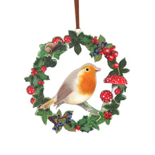 Load image into Gallery viewer, Fretwork Wooden Wreath Robin Set
