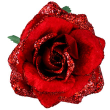Load image into Gallery viewer, Red Fabric Glitter Rose Clip
