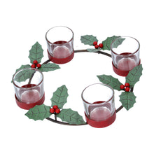 Load image into Gallery viewer, Metal Holly Glass Candle Holder
