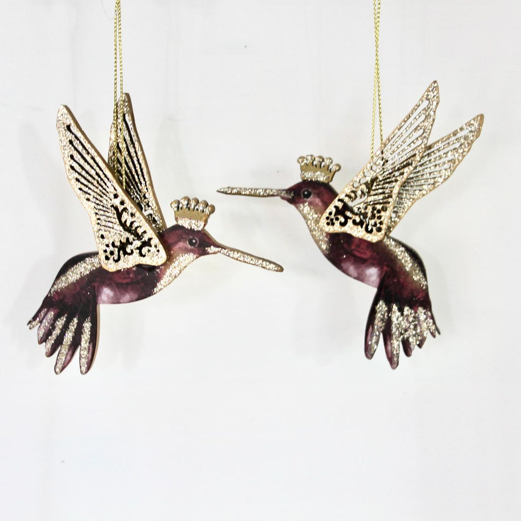 Burgundy & Gold Wooden Hummingbird Set