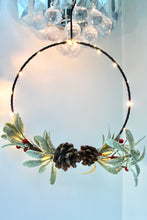 Load image into Gallery viewer, Mistletoe &amp; Pinecone Metal Hoop LED Wreath
