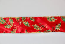 Load image into Gallery viewer, Red Glitter Holly Wide Wire Ribbon
