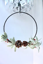 Load image into Gallery viewer, Mistletoe &amp; Pinecone Metal Hoop LED Wreath
