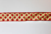 Load image into Gallery viewer, Red &amp; Gold Spot Wide Wire Ribbon
