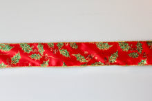 Load image into Gallery viewer, Red Glitter Holly Wide Wire Ribbon
