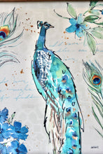 Load image into Gallery viewer, Peacock Fabric Framed Distressed Print
