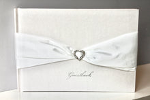 Load image into Gallery viewer, Ivory Diamante Fabric Heart Sash Guest Book
