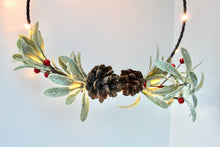 Load image into Gallery viewer, Mistletoe &amp; Pinecone Metal Hoop LED Wreath
