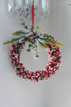 Load image into Gallery viewer, Red Berry and Snow Glitter Wreath
