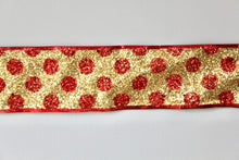 Load image into Gallery viewer, Red &amp; Gold Spot Wide Wire Ribbon
