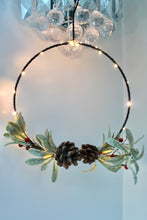 Load image into Gallery viewer, Mistletoe &amp; Pinecone Metal Hoop LED Wreath
