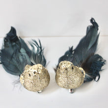 Load image into Gallery viewer, Blue &amp; Green Glitter Feather Clip on Birds
