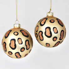 Load image into Gallery viewer, Matt Gold Leopard Print Glass Bauble
