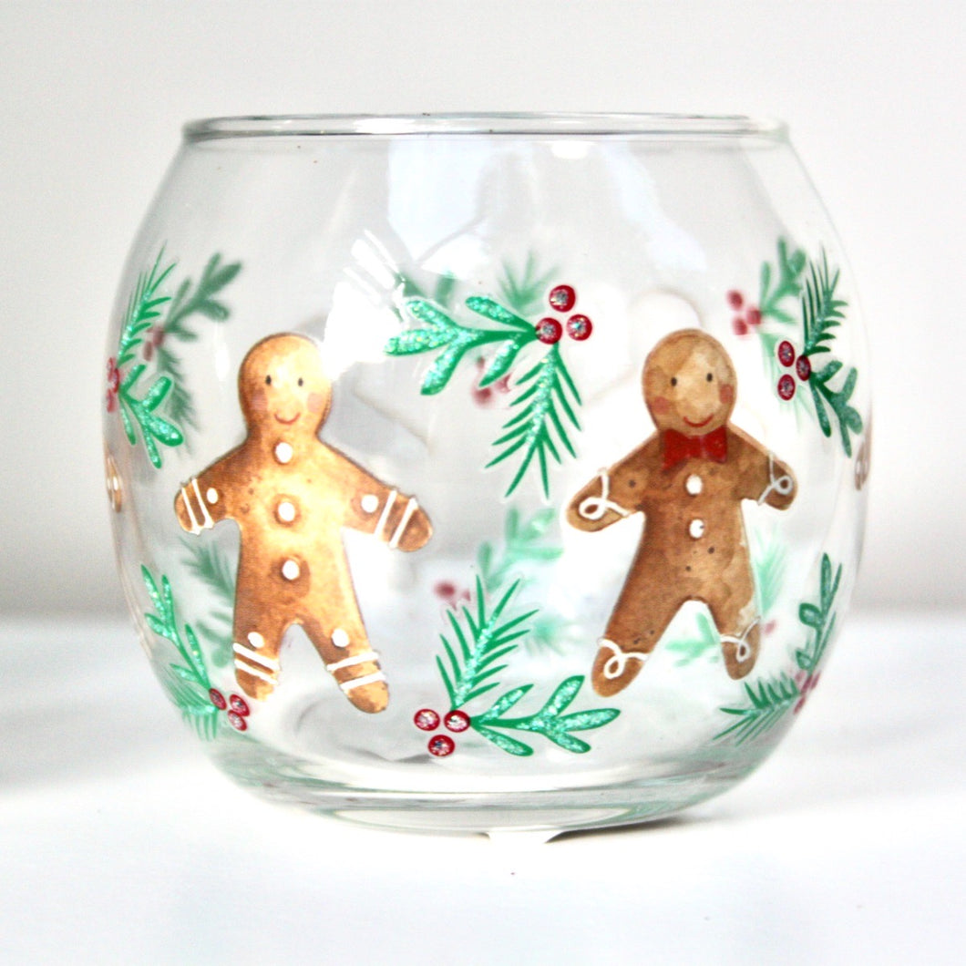 Gingerbread Men Glass Candle Holder