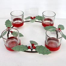 Load image into Gallery viewer, Metal Holly Glass Candle Holder
