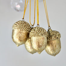 Load image into Gallery viewer, Gold Acorn Mini Christmas Tree Decorations
