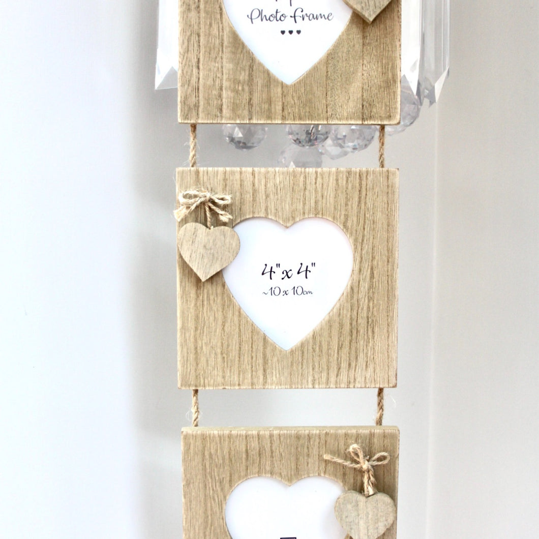 Triple Heart Wooden Hanging Photo Frame
