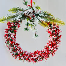 Load image into Gallery viewer, Red Berry and Snow Glitter Wreath
