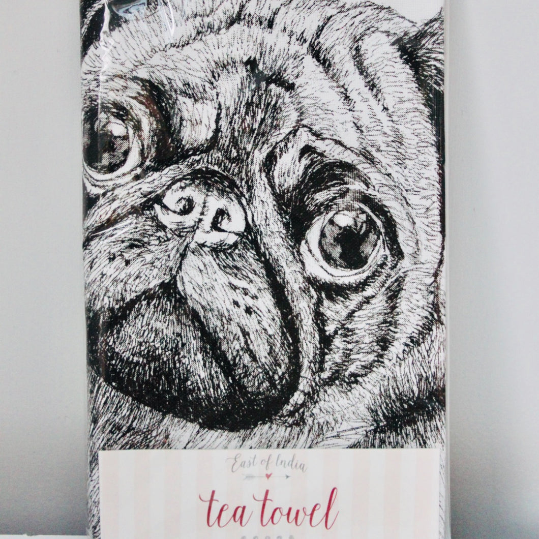 Pugs & Kisses Tea Towel