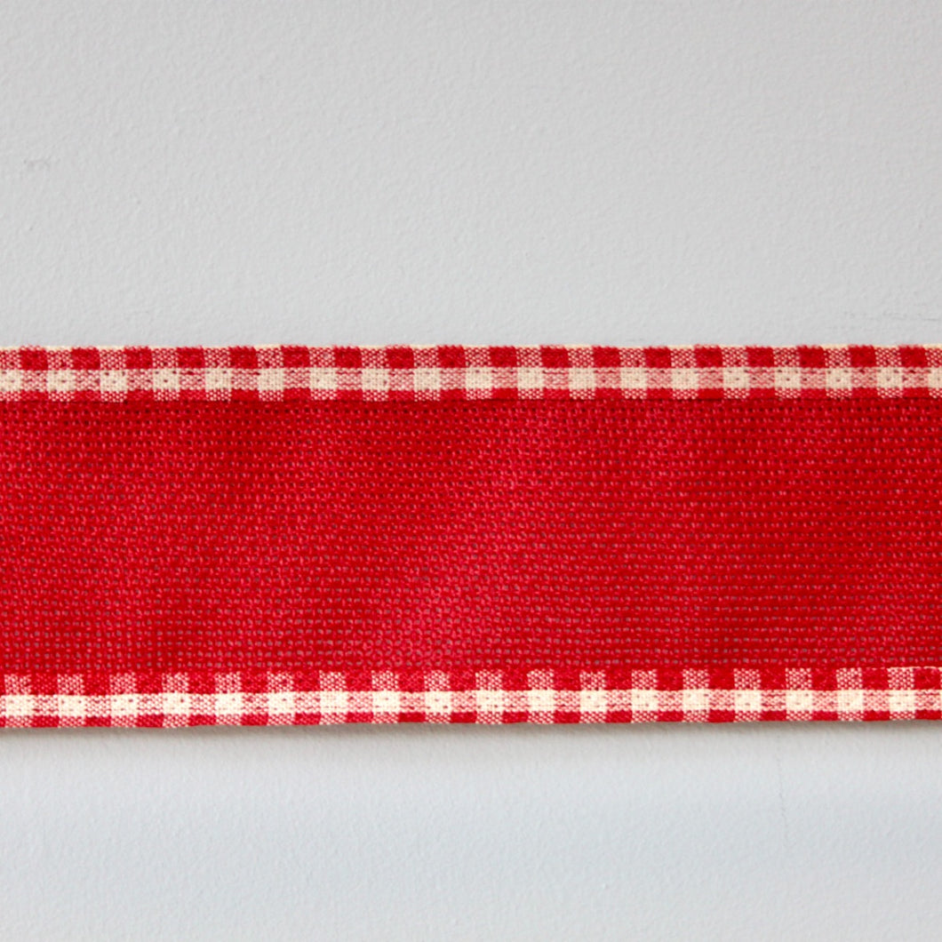Red Gingham Trim Wide Wire Ribbon