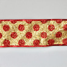 Load image into Gallery viewer, Red &amp; Gold Spot Wide Wire Ribbon
