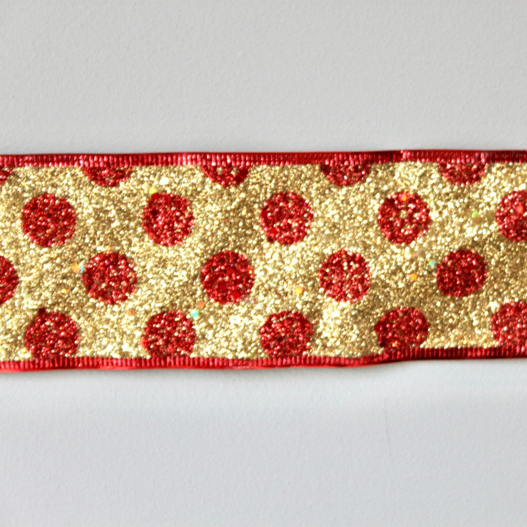 Red & Gold Spot Wide Wire Ribbon