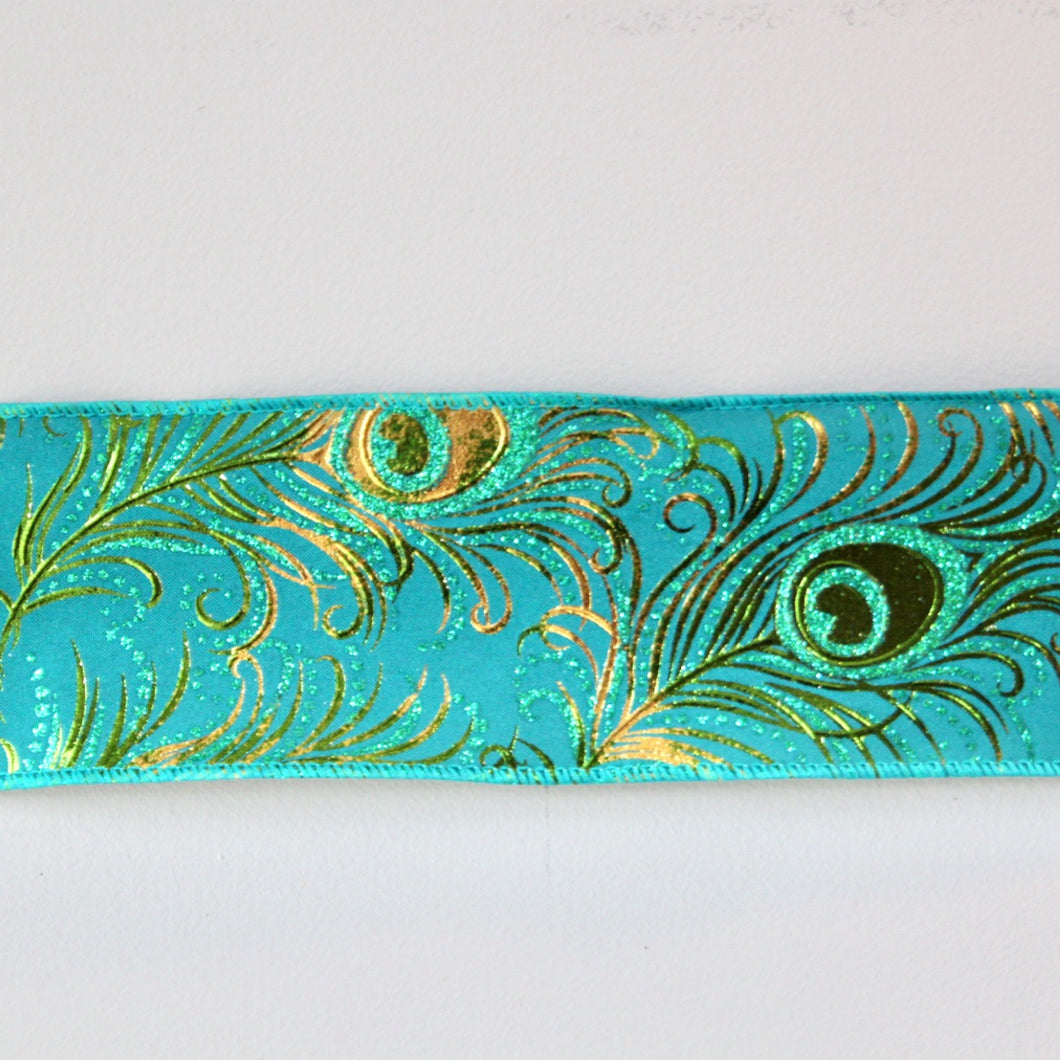 Peacock Feather Wide Wire Ribbon